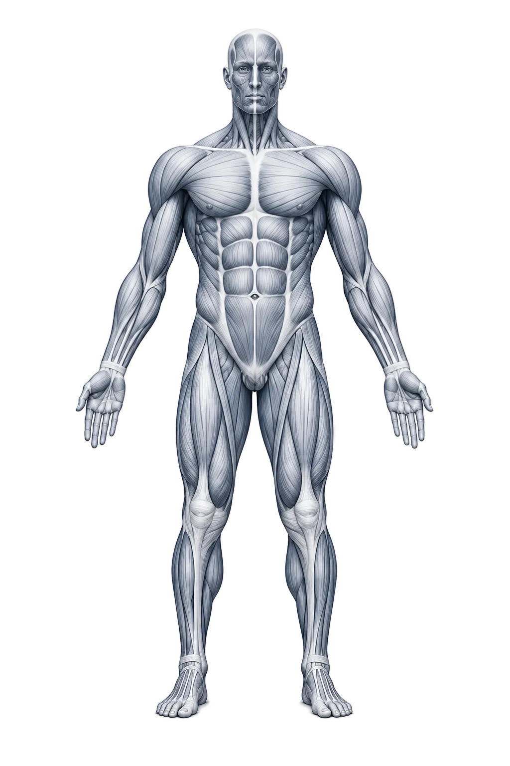 Front view of the full muscular system