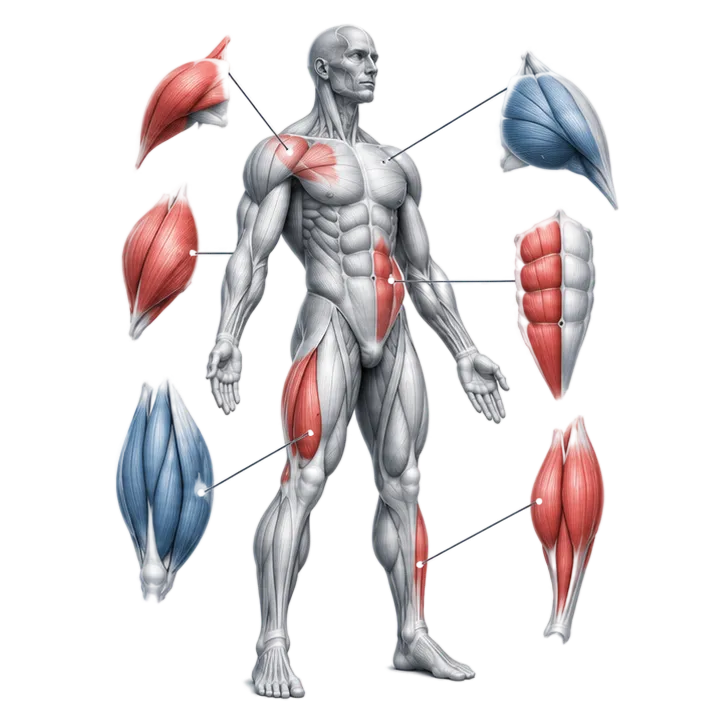Individual muscle groups with enlarged detail views